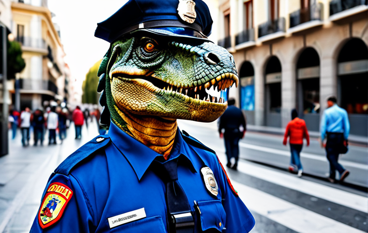 쥬라기캅스 팬아트 모음 - **

"A realistic depiction of Chief T-Rex, fully clothed in a police uniform, standing in a bustling...